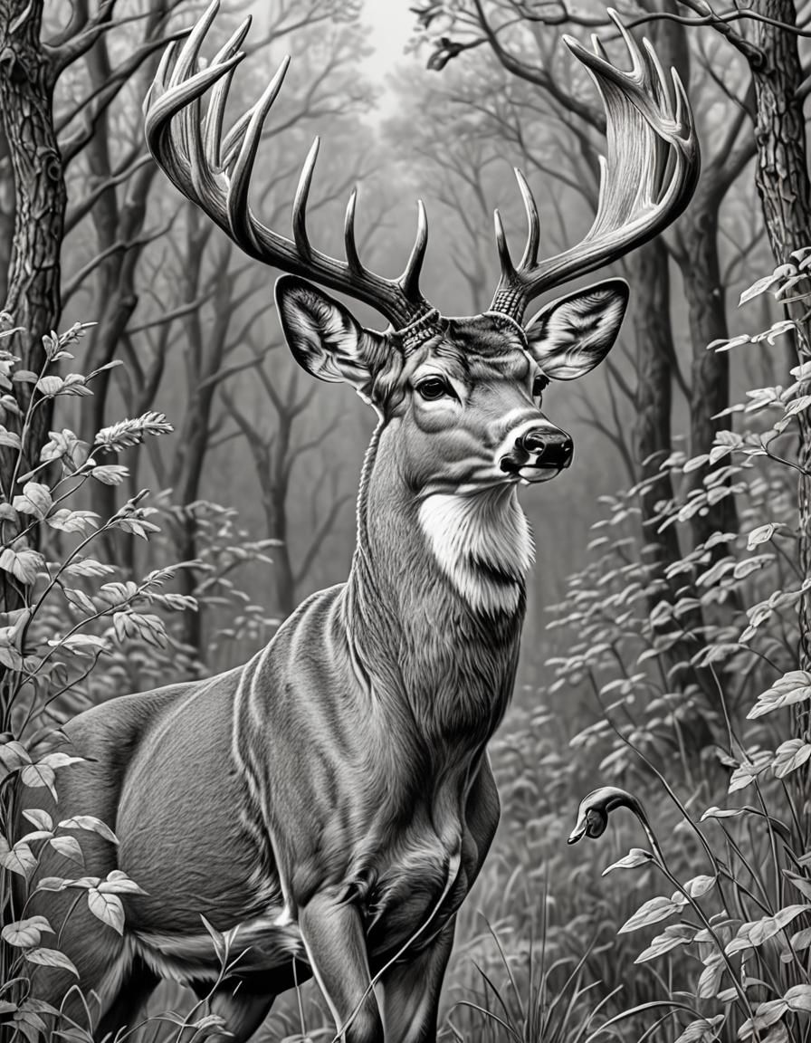Whitetail Buck and Duck Coloring Page