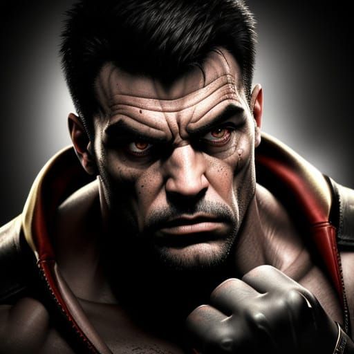 Boxer Gazing at Smartwatch in Chiaroscuro Lighting