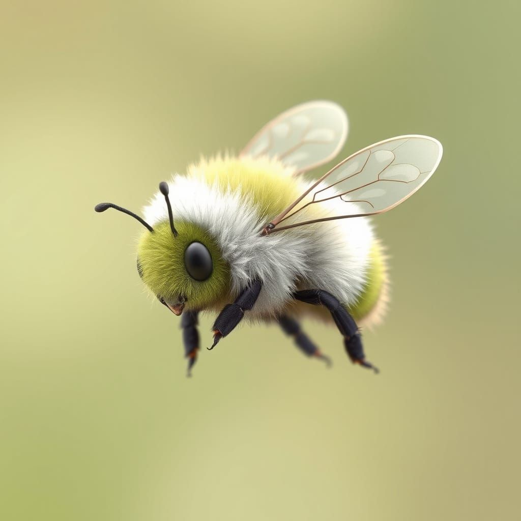 Whimsical White and Green Bumblebee in Cartoon Realism Style
