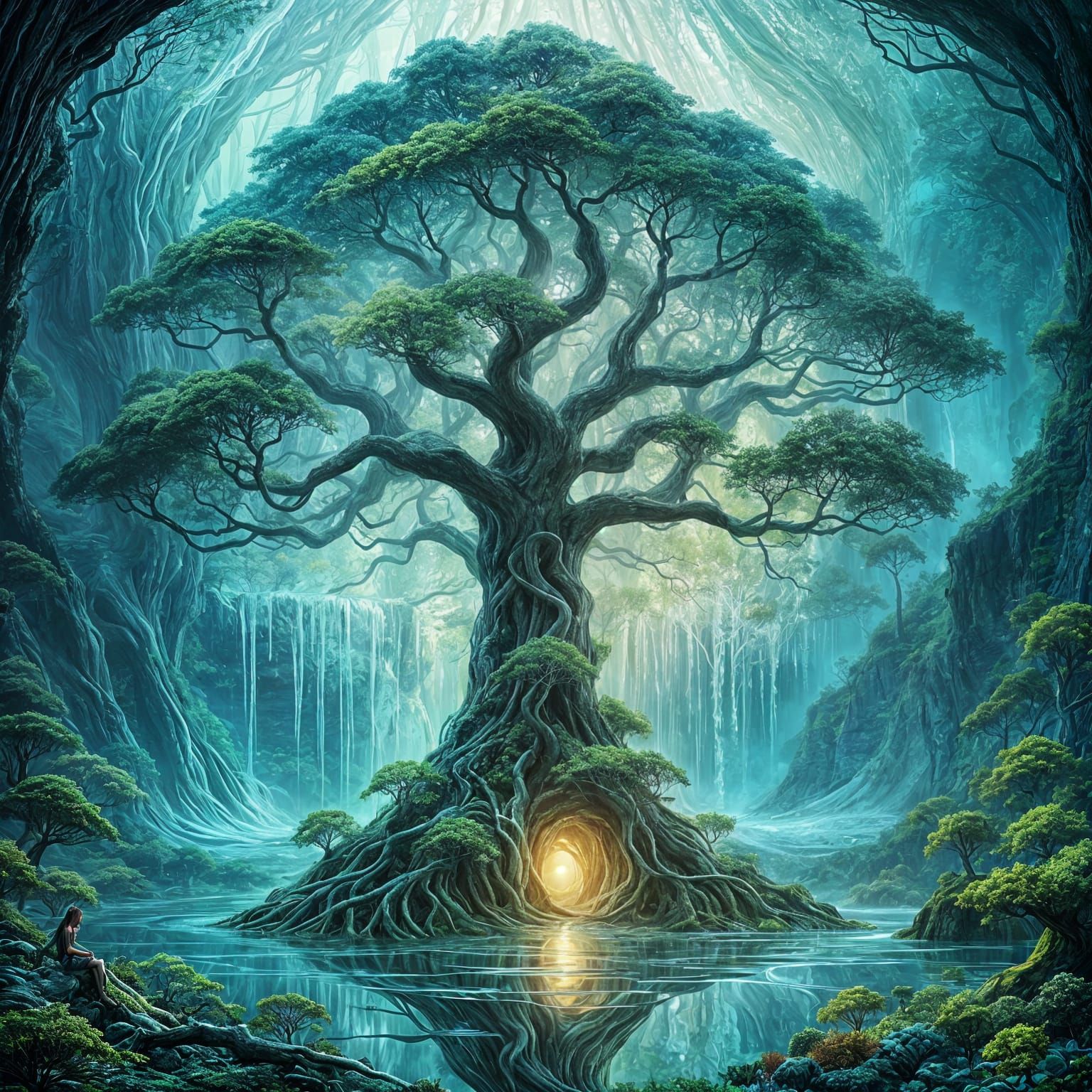 Glowing Tree of Life in Vibrant, Ethereal Colors