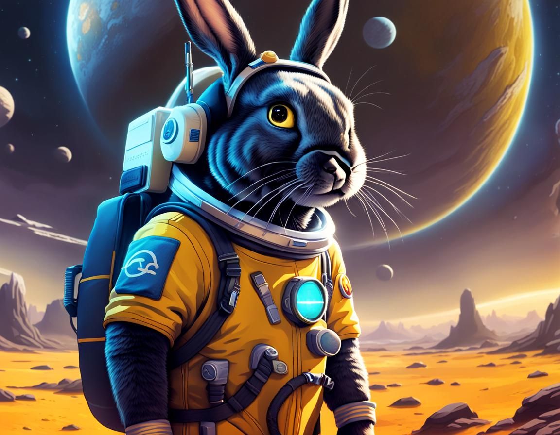 Sci-Fi Rabbit in Spacesuit on Alien Planet