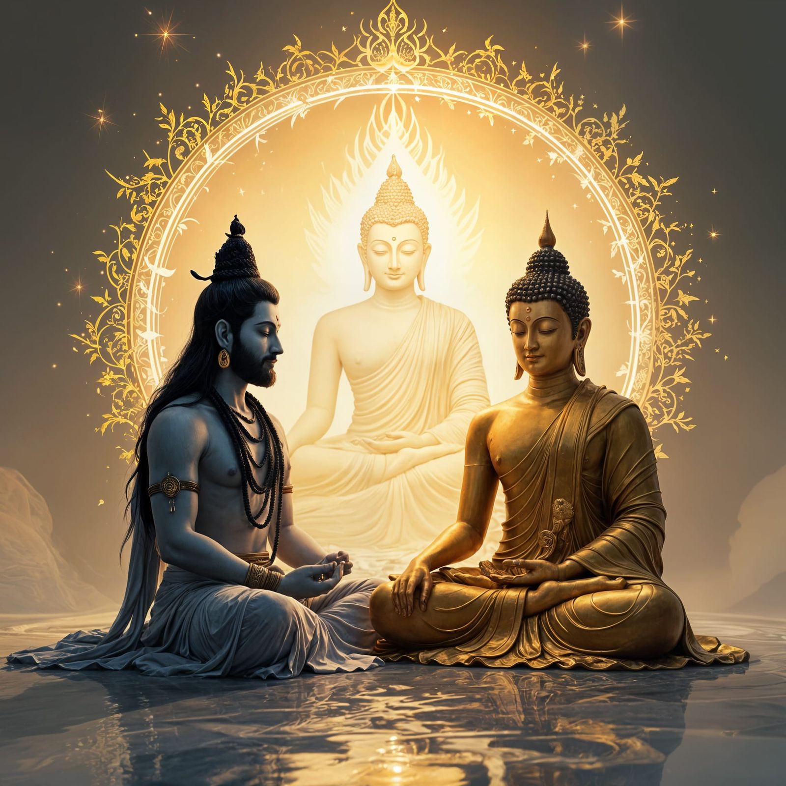 Shiv and Buddha in Divine Meditation