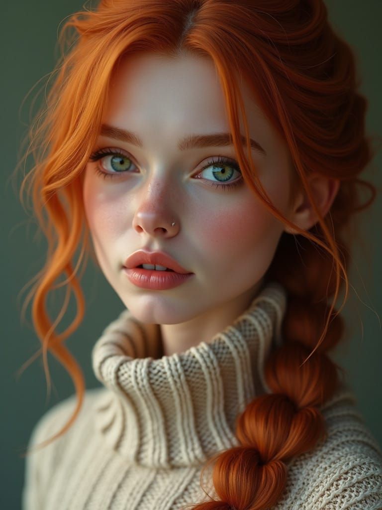 Elegant Portrait of a Ginger Beauty in Cyberpunk Style