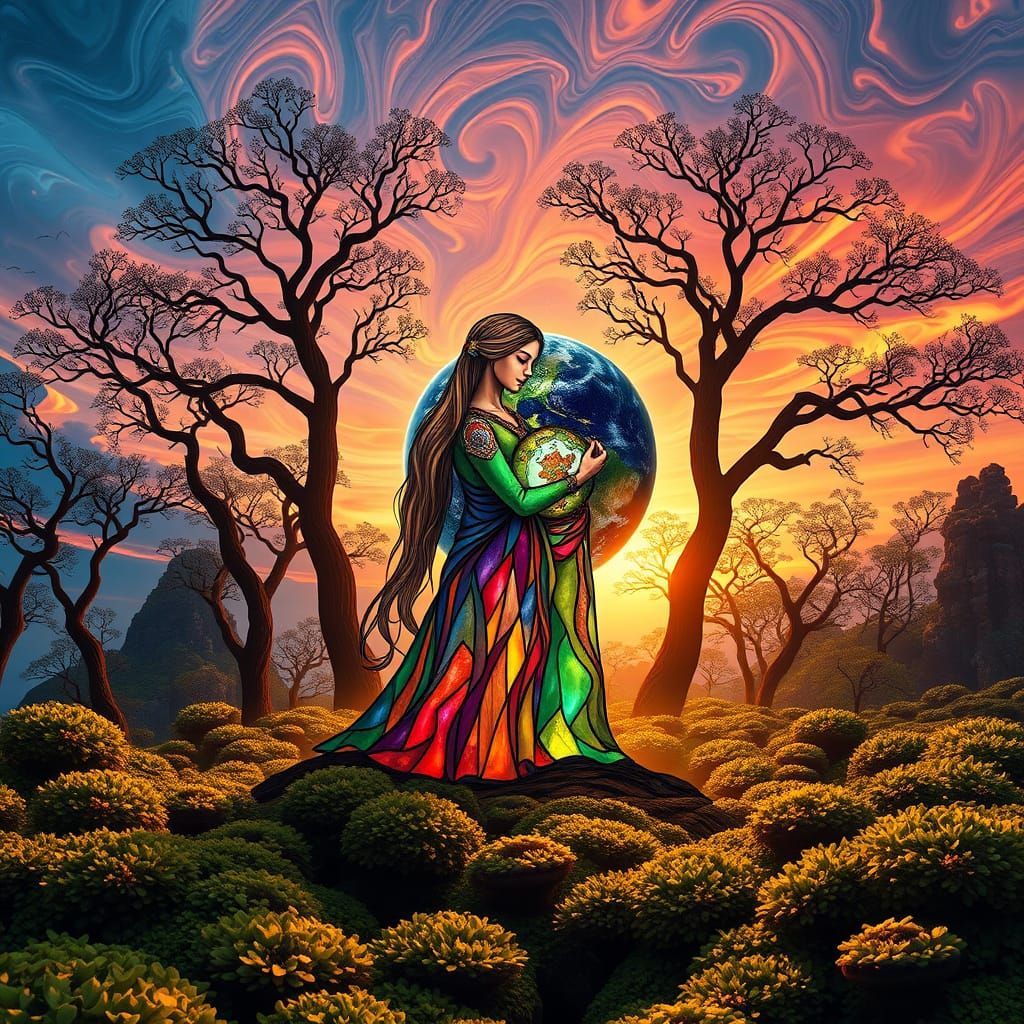 Mother and Father Earth Embrace: Digital Art