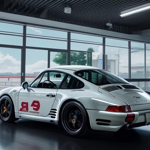 RWB porshe in a porshe dealership