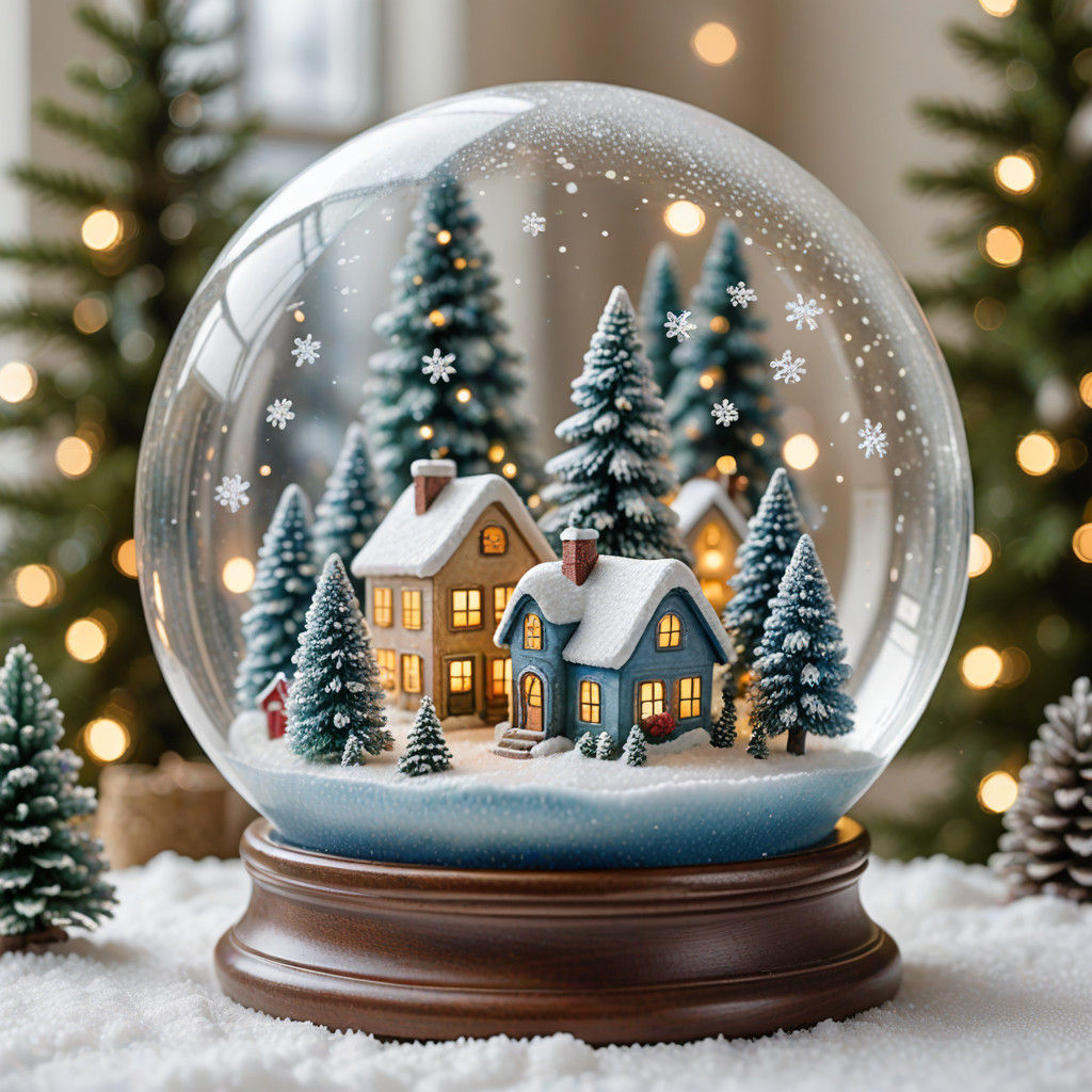 Whimsical Watercolor Snow Globe Scene