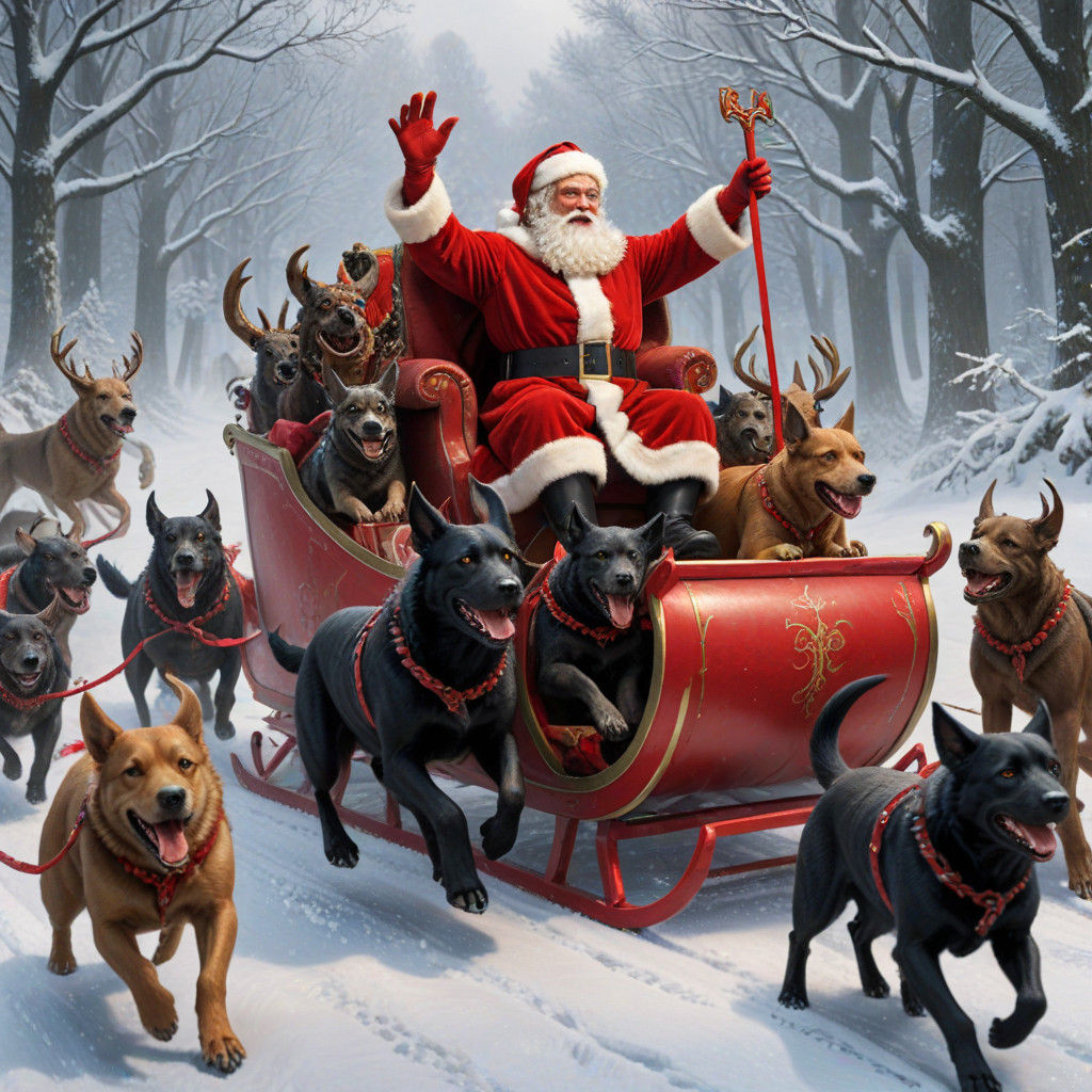 Dark Fantasy Christmas Scene with Hellhounds