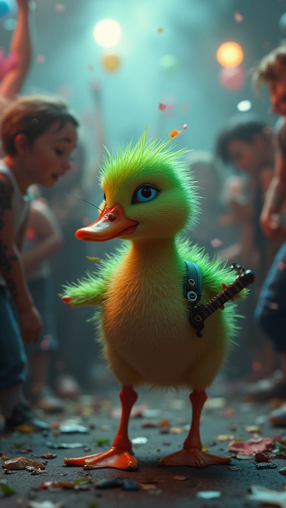 Punk Rocker Duckling Dances in Mosh Pit