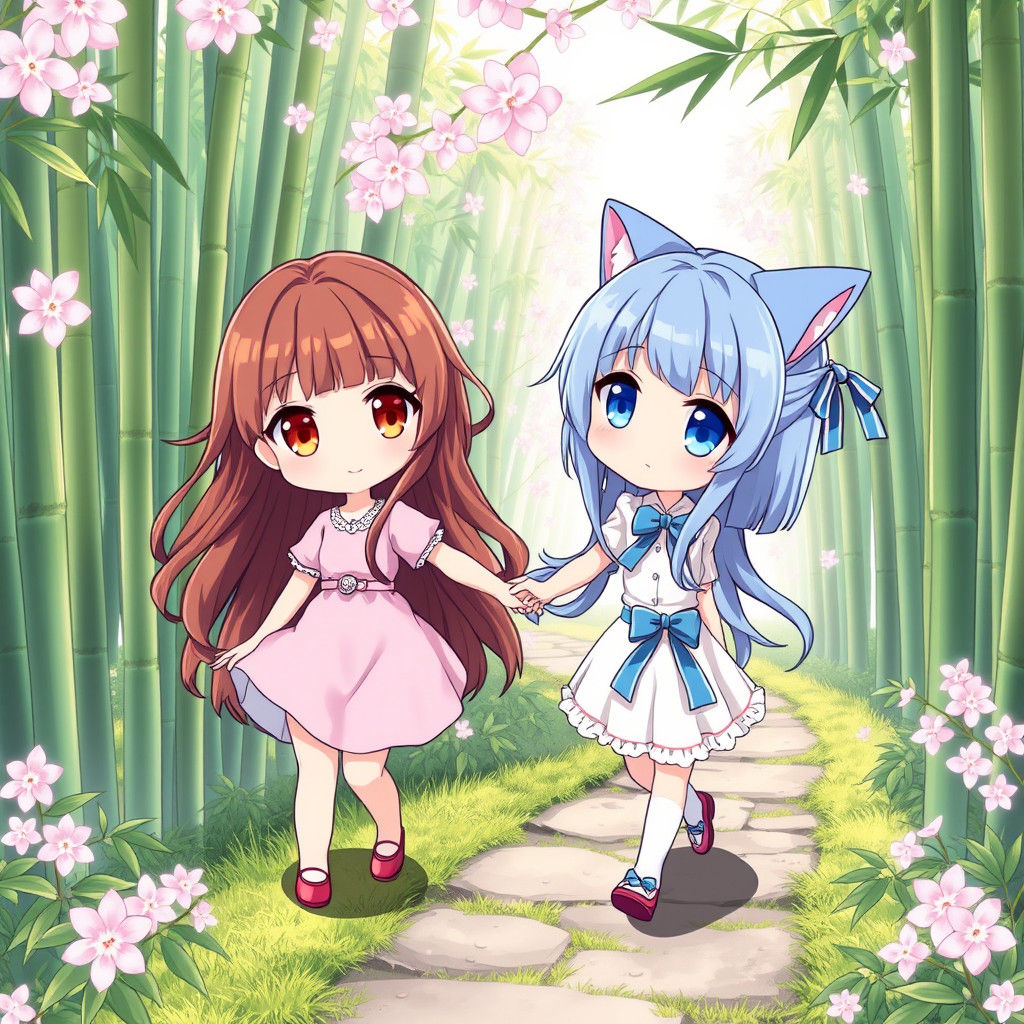 Chibi Girls in Bamboo Forest: Anime Key Visual