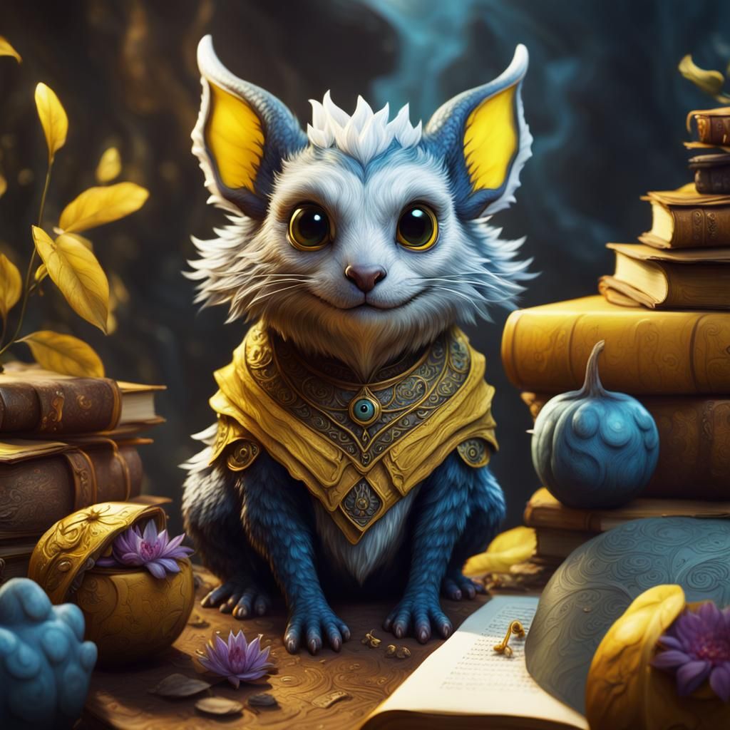 Cute Creature on a Book, Detailed Matte Painting