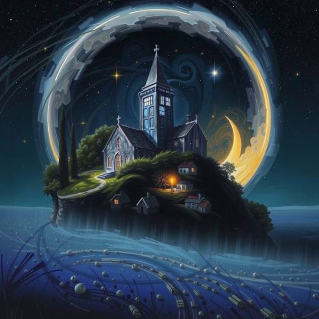 Cosmic Night Sky with Swirling Brushstrokes and Celestial Bo...