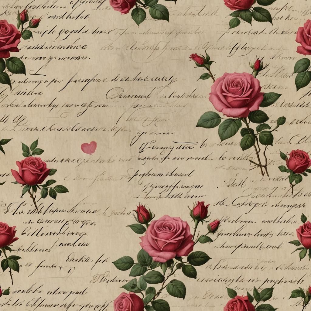 French Script with Pink and Red Roses