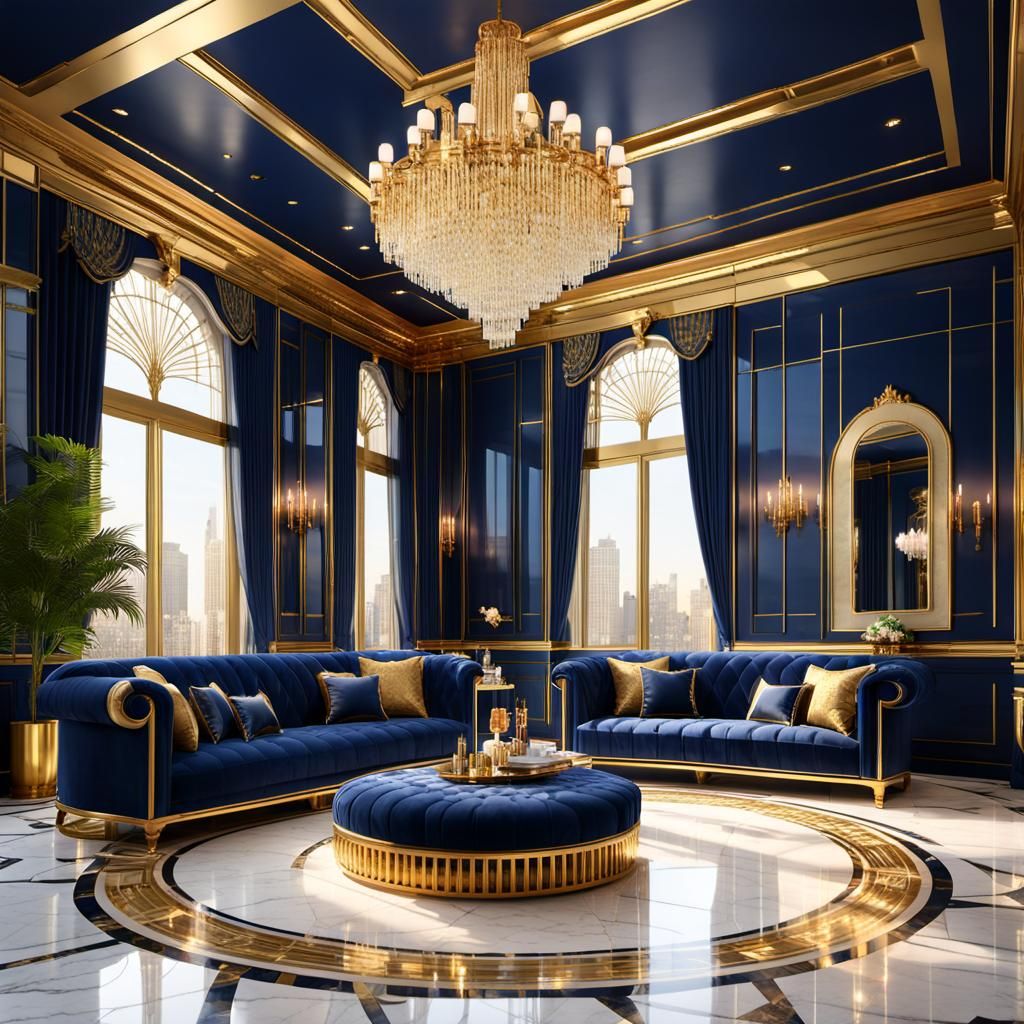Luxurious Art Deco Parlor in Gold and Sapphire