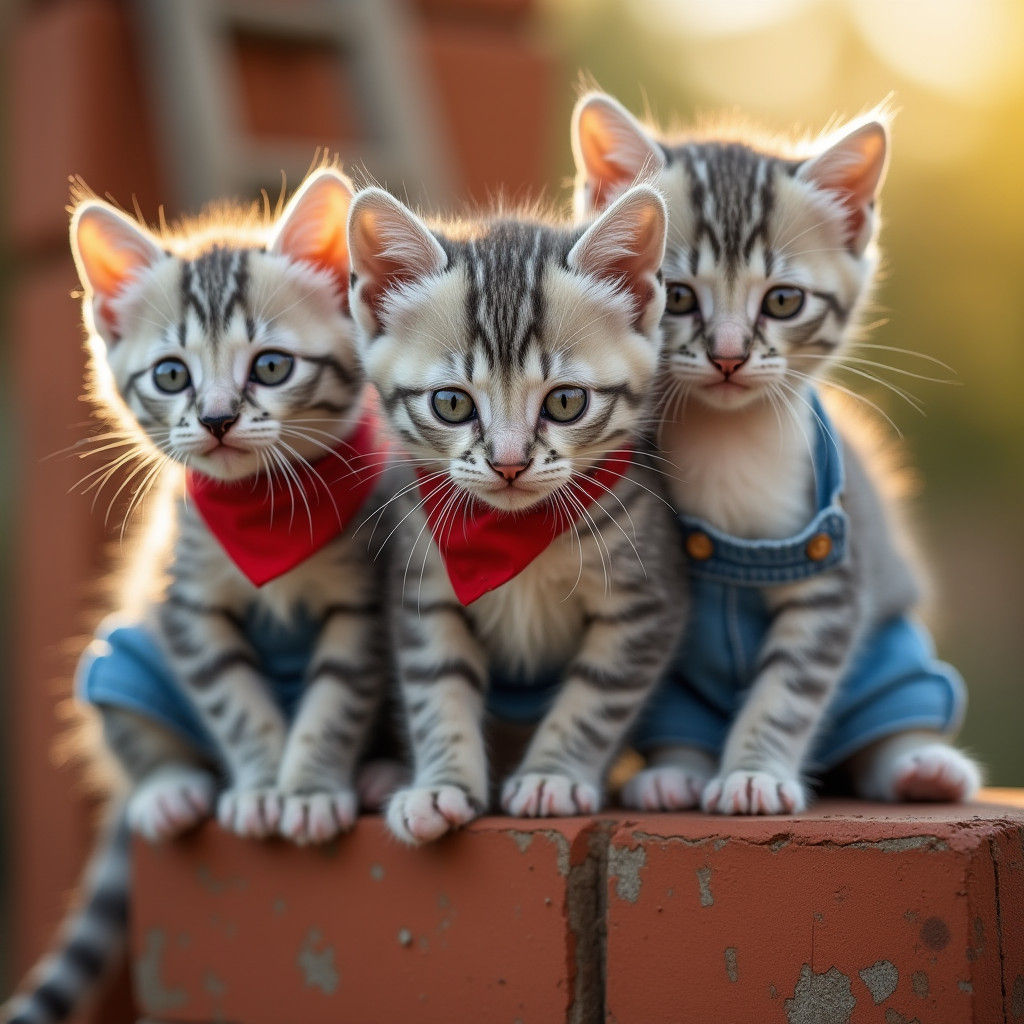 Kittens Building a Brick Wall in Warm Sunlight