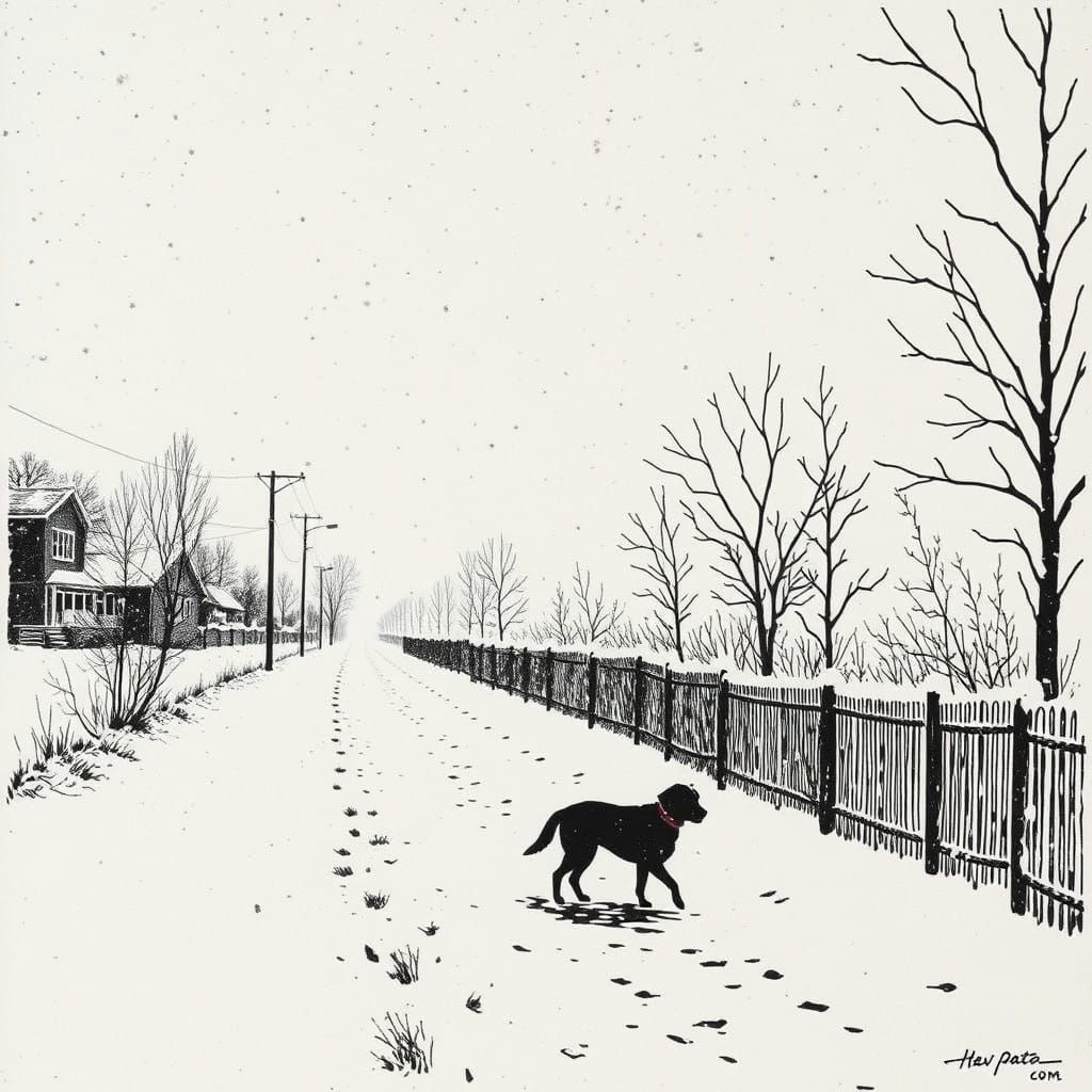 Winter Wonderland Scene in Relief Print Style