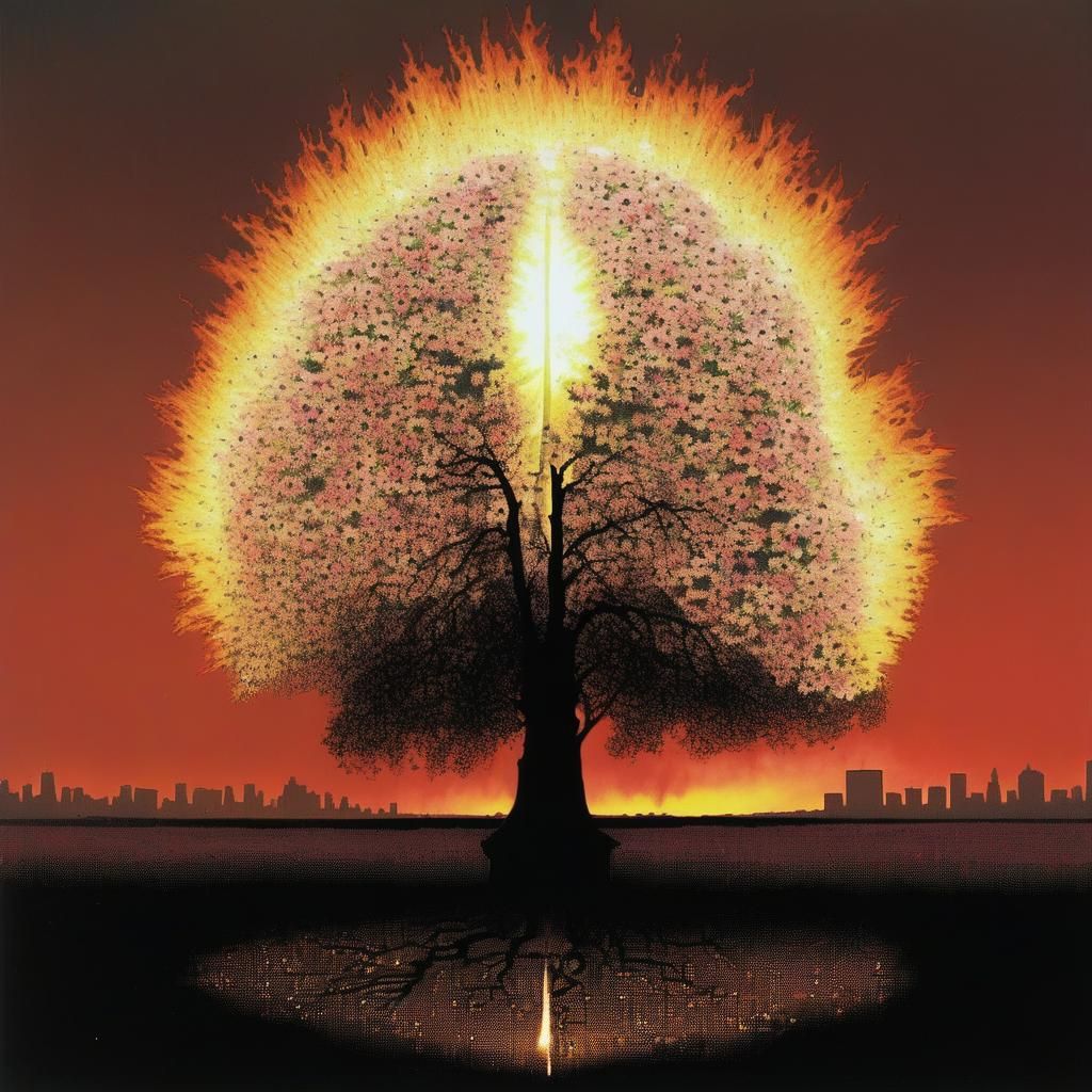 Dystopian Landscape in Analog Dot Matrix Style