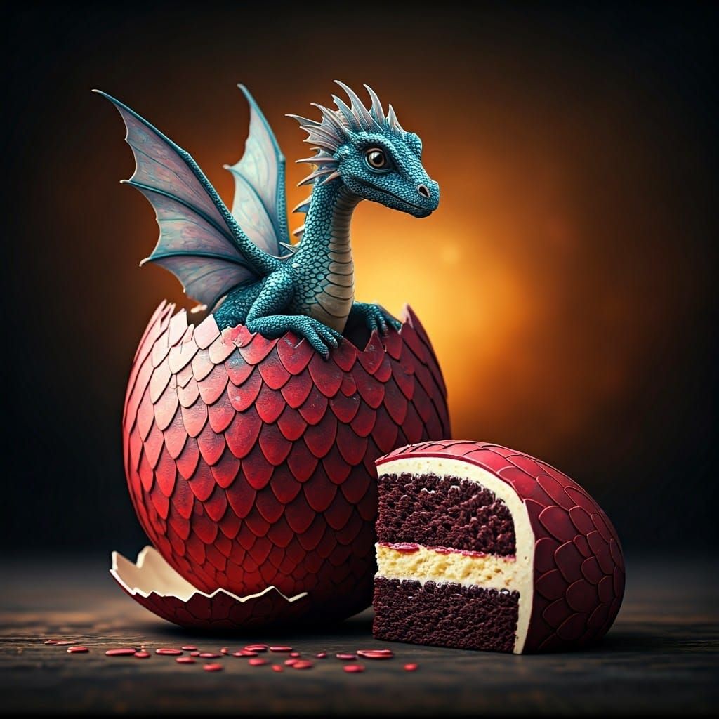 Iridescent Dragon Cake Emerges: Digital Art
