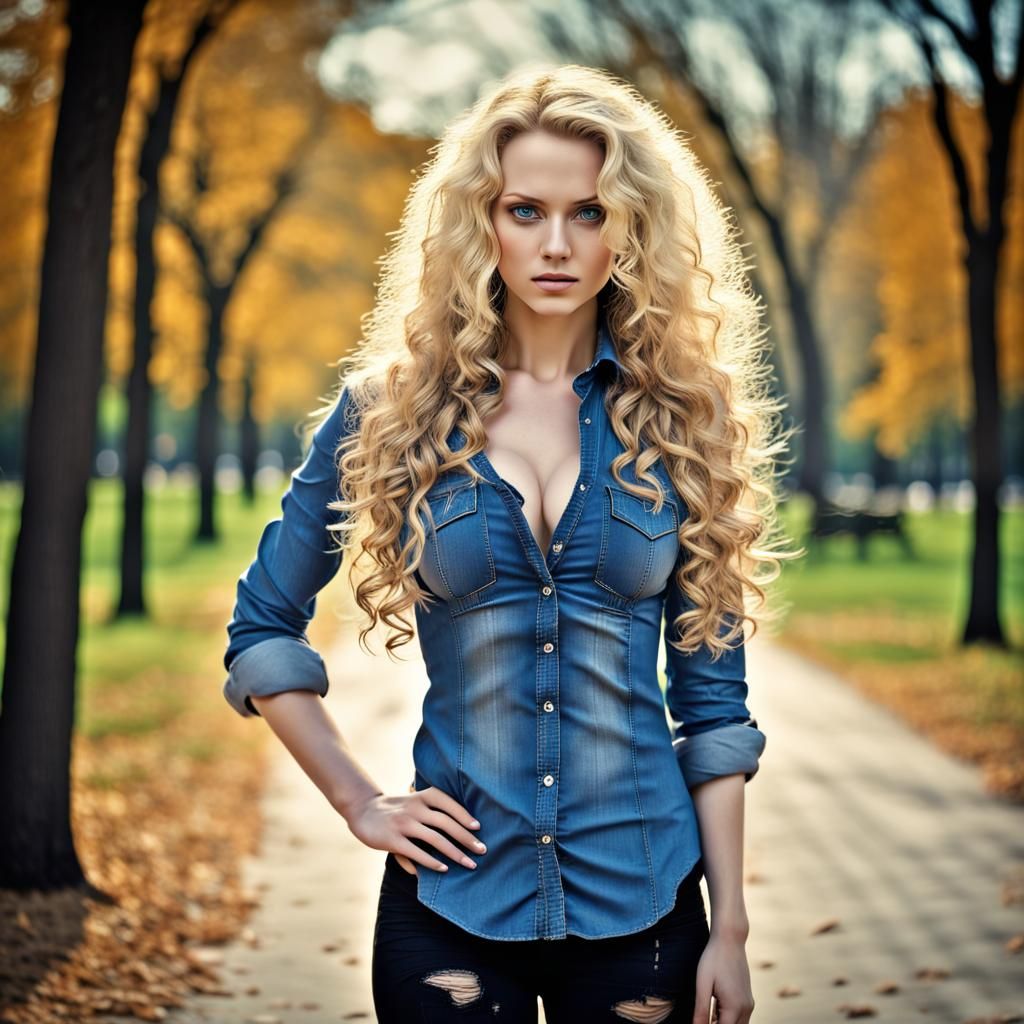 Attractive Woman with Blonde Hair in the Park