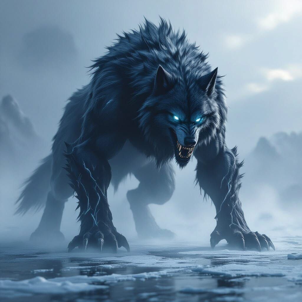 Colossal Mutated Wolf Dominates Icy Landscape
