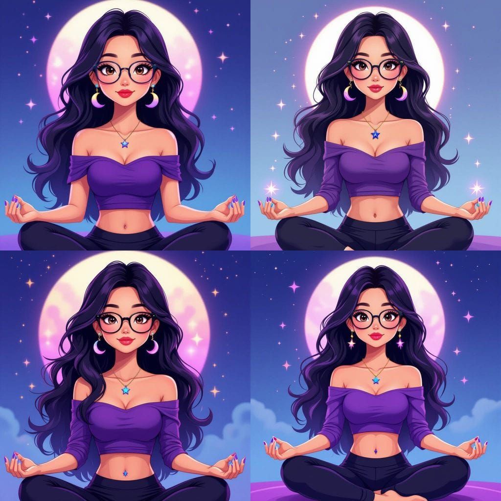 Meditating Woman with Celestial Aura in Animated Style