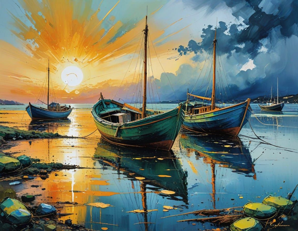 Dramatic Coastal Scene in Vibrant, Expressive Watercolour