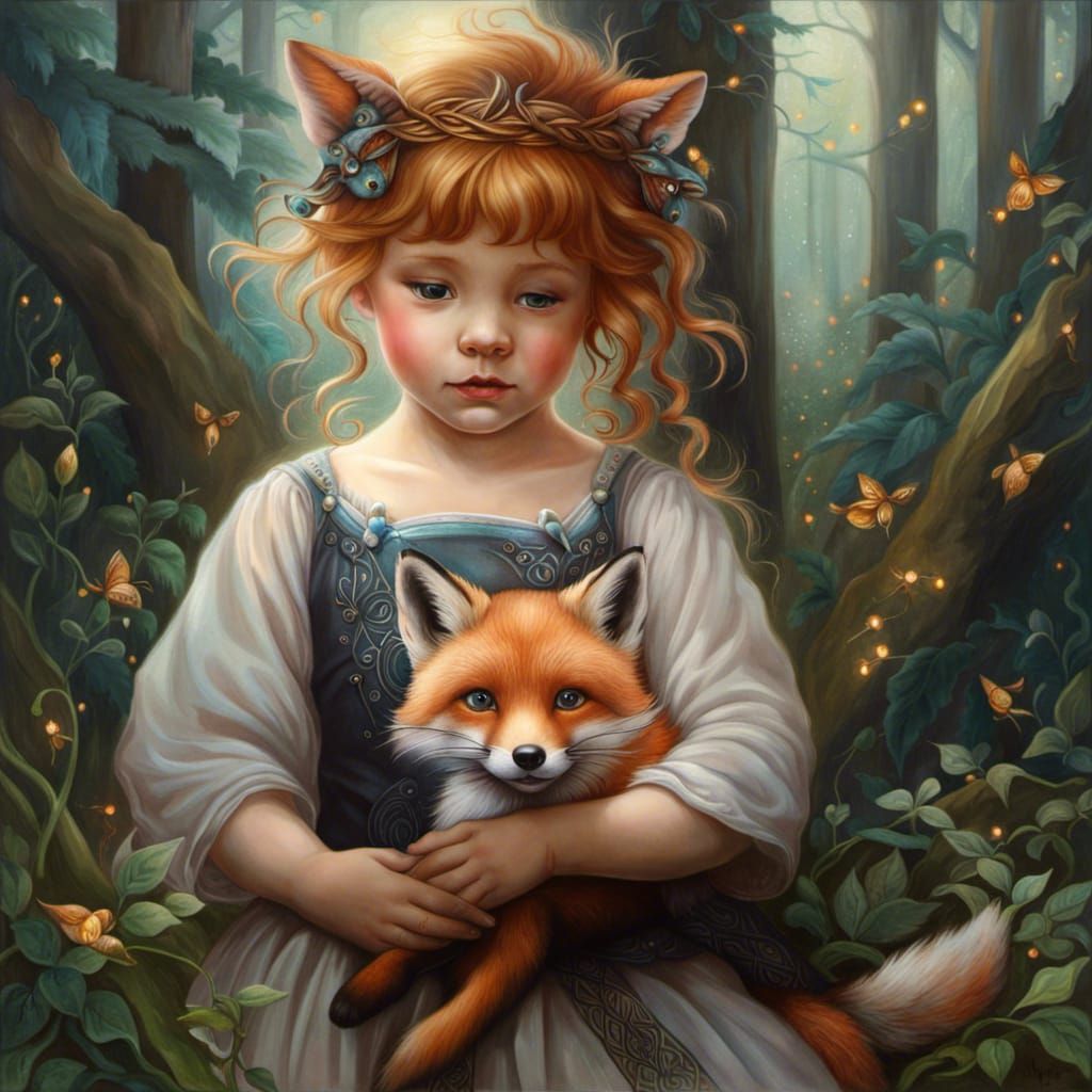 Celtic Knot Portrait: Toddler, Fox, and Fireflies
