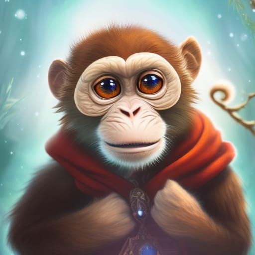 Adorable Elderly Monkey in Detailed Digital Art