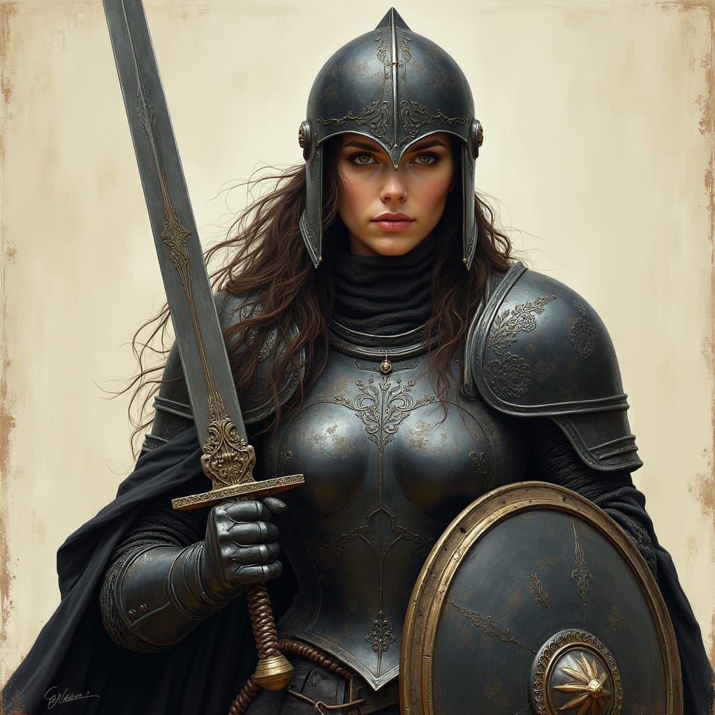 Woman in Black Armor, Digital Art