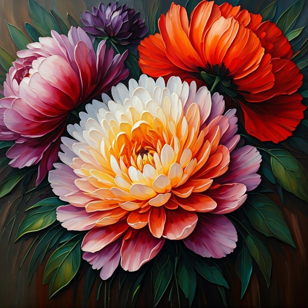 Abstract Floral Oil Painting with Impasto Brushstrokes