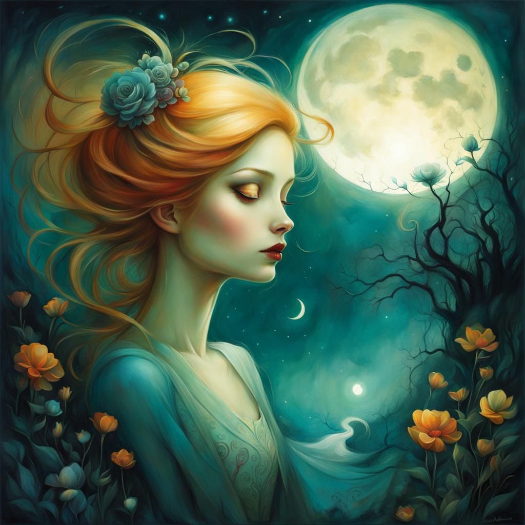 Girl in Moonlight: Gothic Art Style