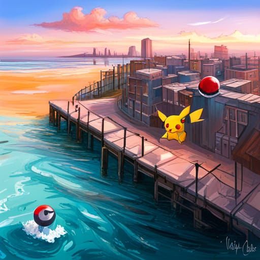 Vibrant Water Pokemon City Graffiti Art