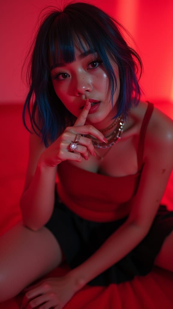 Japanese Woman with Blue Viking Hair and Piercings