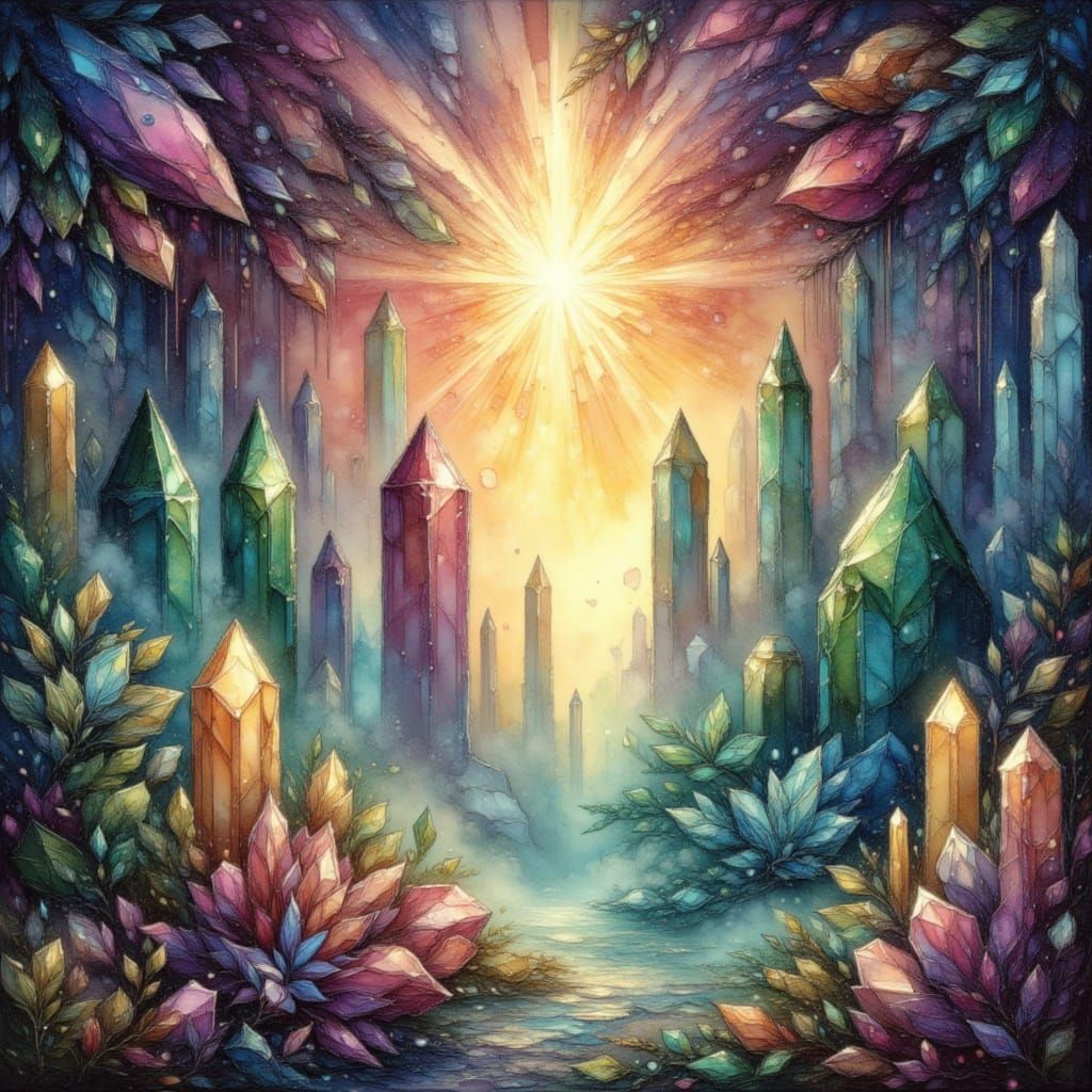 Crystalline Earth Song in Ink Wash Style