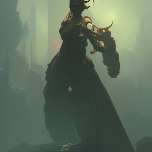 Detailed Tiefling Concept Art in Art Nouveau Style