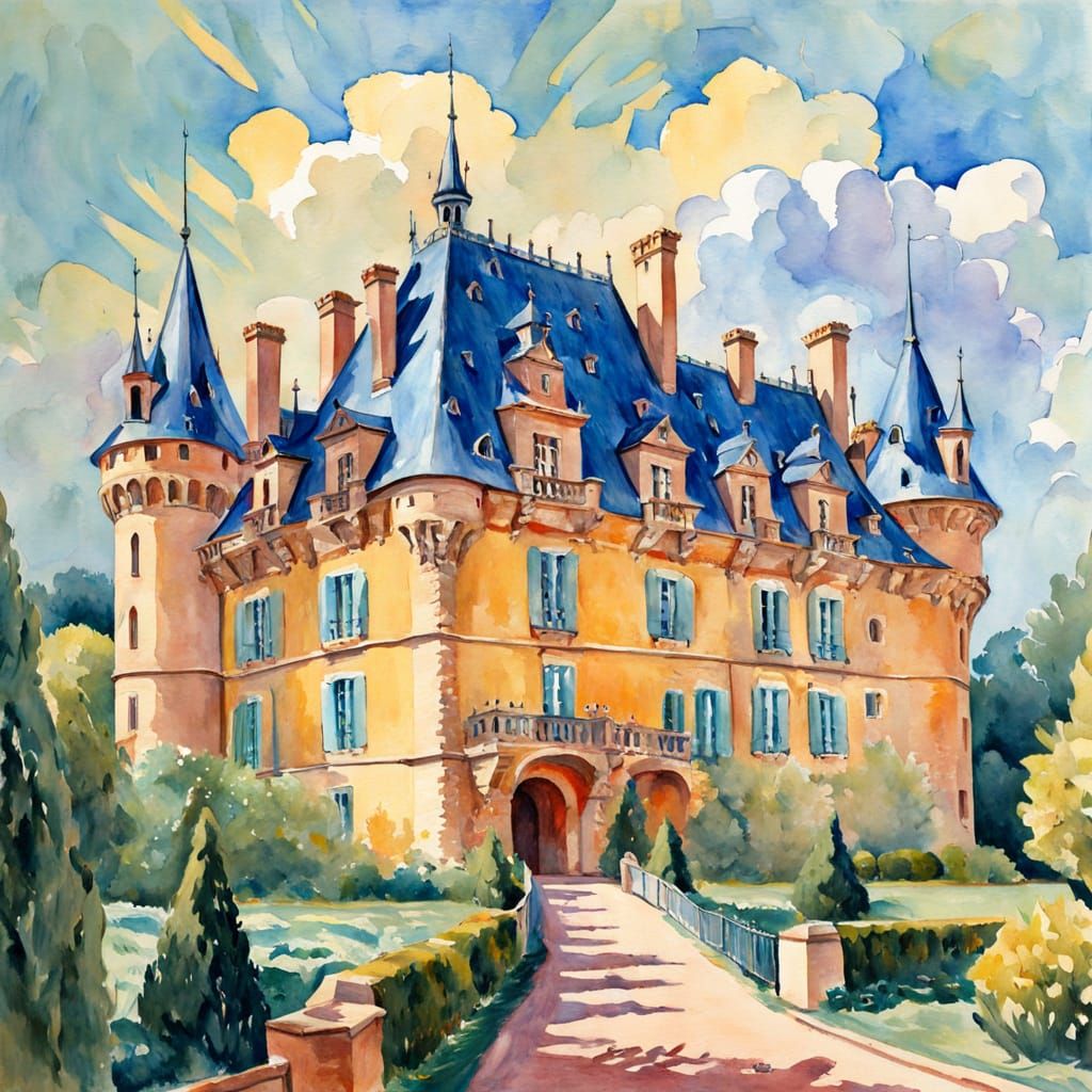 Gouache Painting of an Epic Chateau