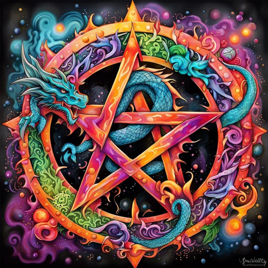 Dragon Pentacle in Colorful Graffiti Art Style