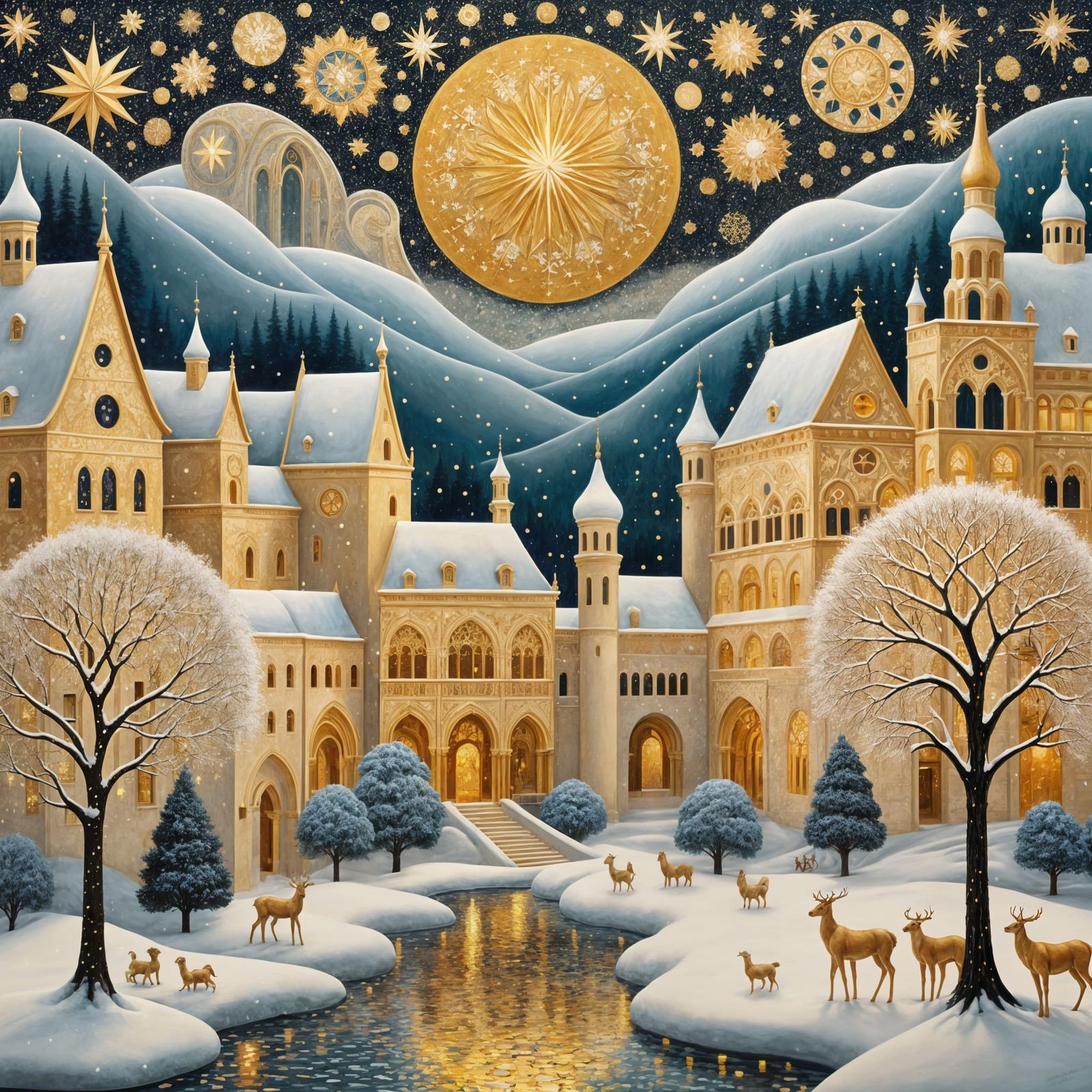 Ethereal Winter Scene in the Style of Gustav Klimt