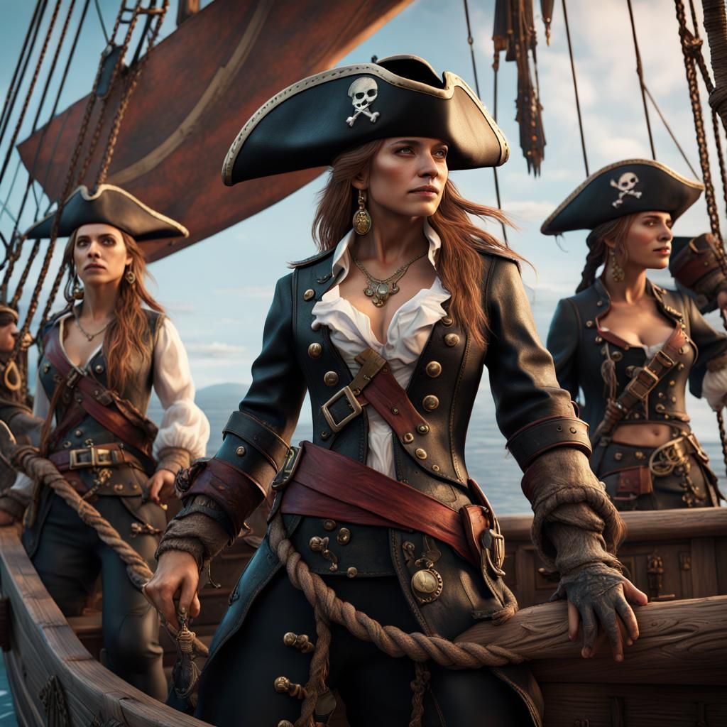 All Female Pirate Crew on Ship: Matte Painting