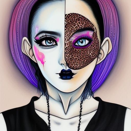 Woman and Cat Portrait in Anime Style