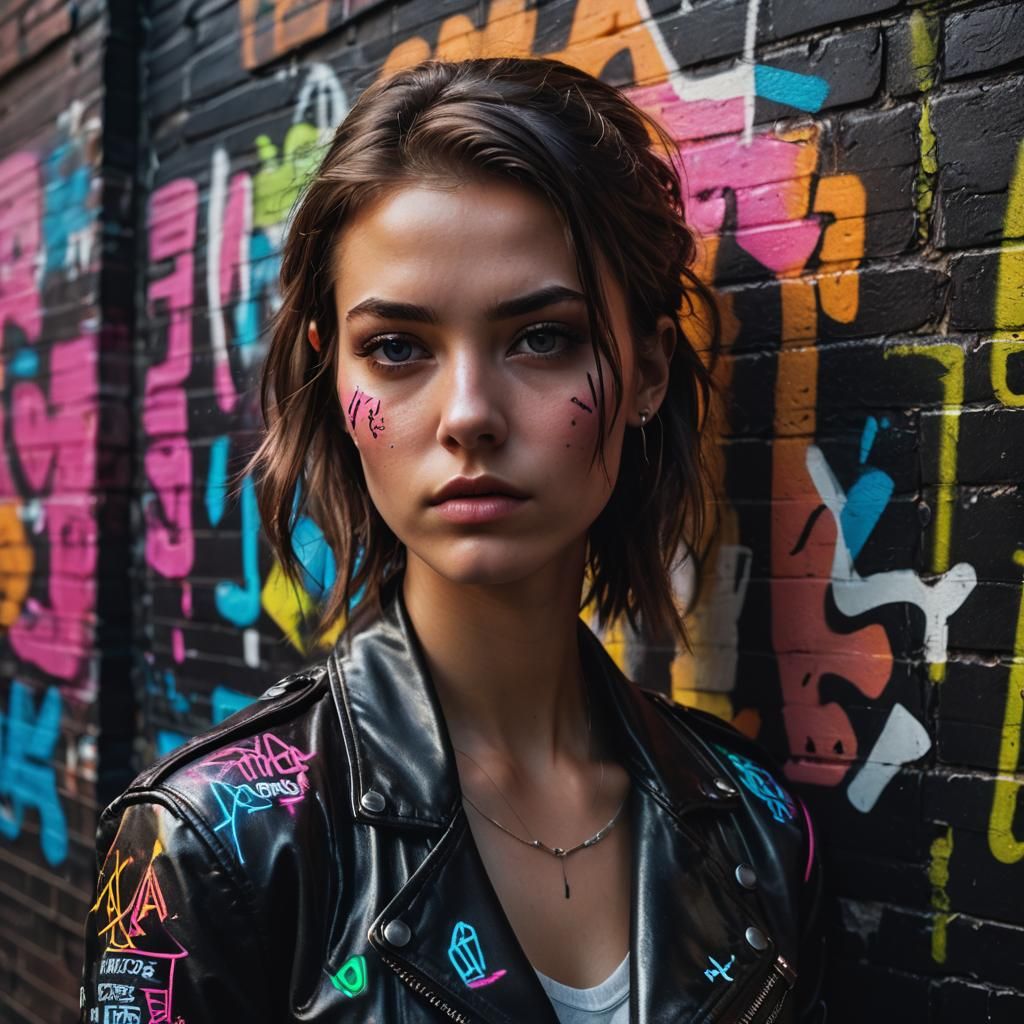 Midpunk Portrait of Girl in Neon Alley