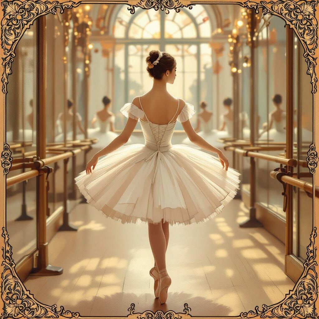 Elegant Ballerina in Art Nouveau Ballet Studio