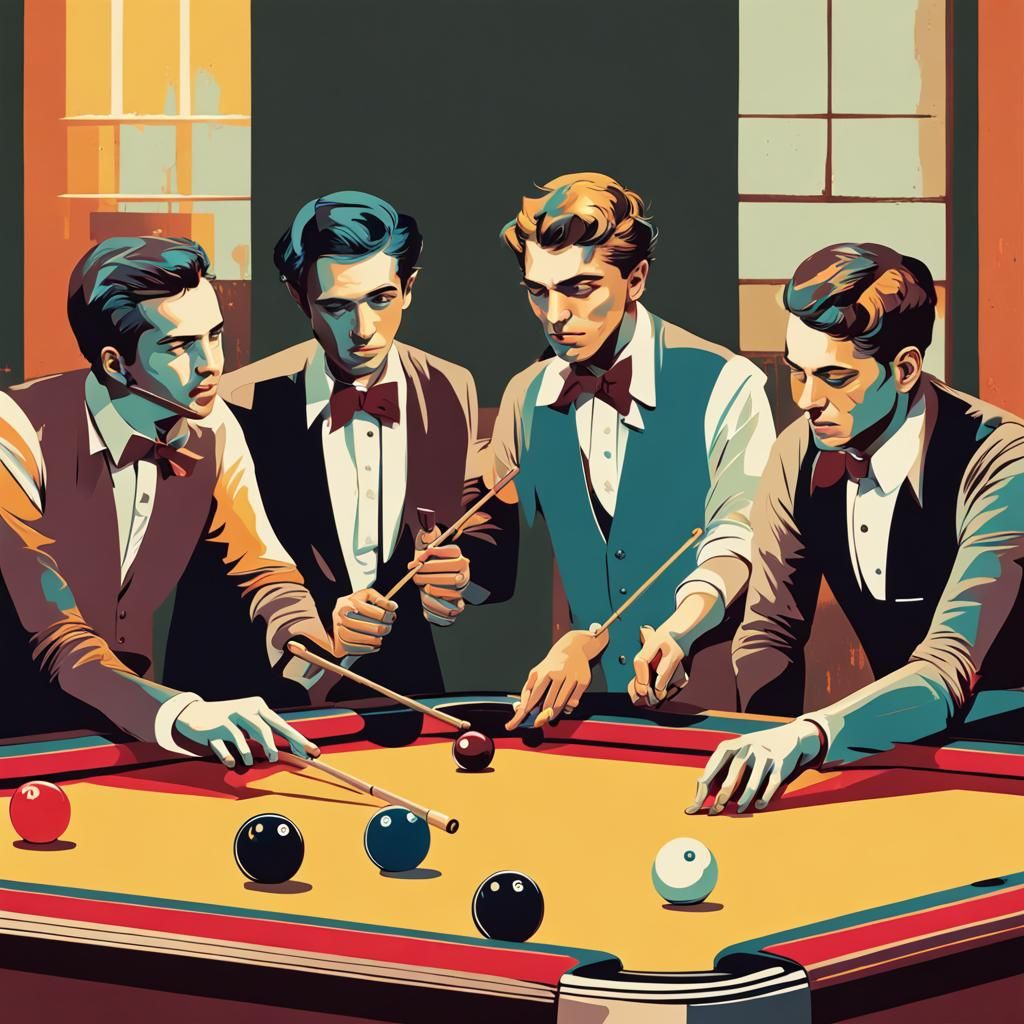Sophisticated Men Play Pool in Pop Art Style