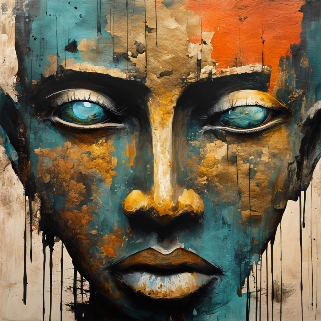 Abstract Wabi-Sabi Art in Complementary Colors