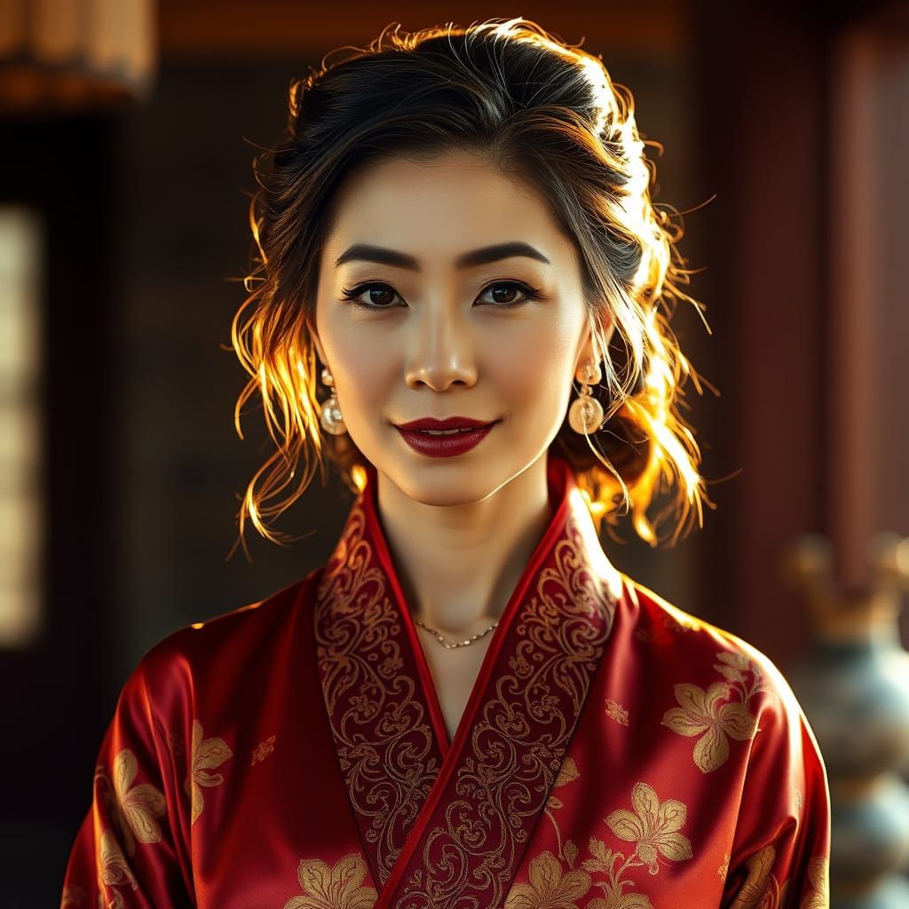 Elegant Asian Woman in Silk Robe Portrait