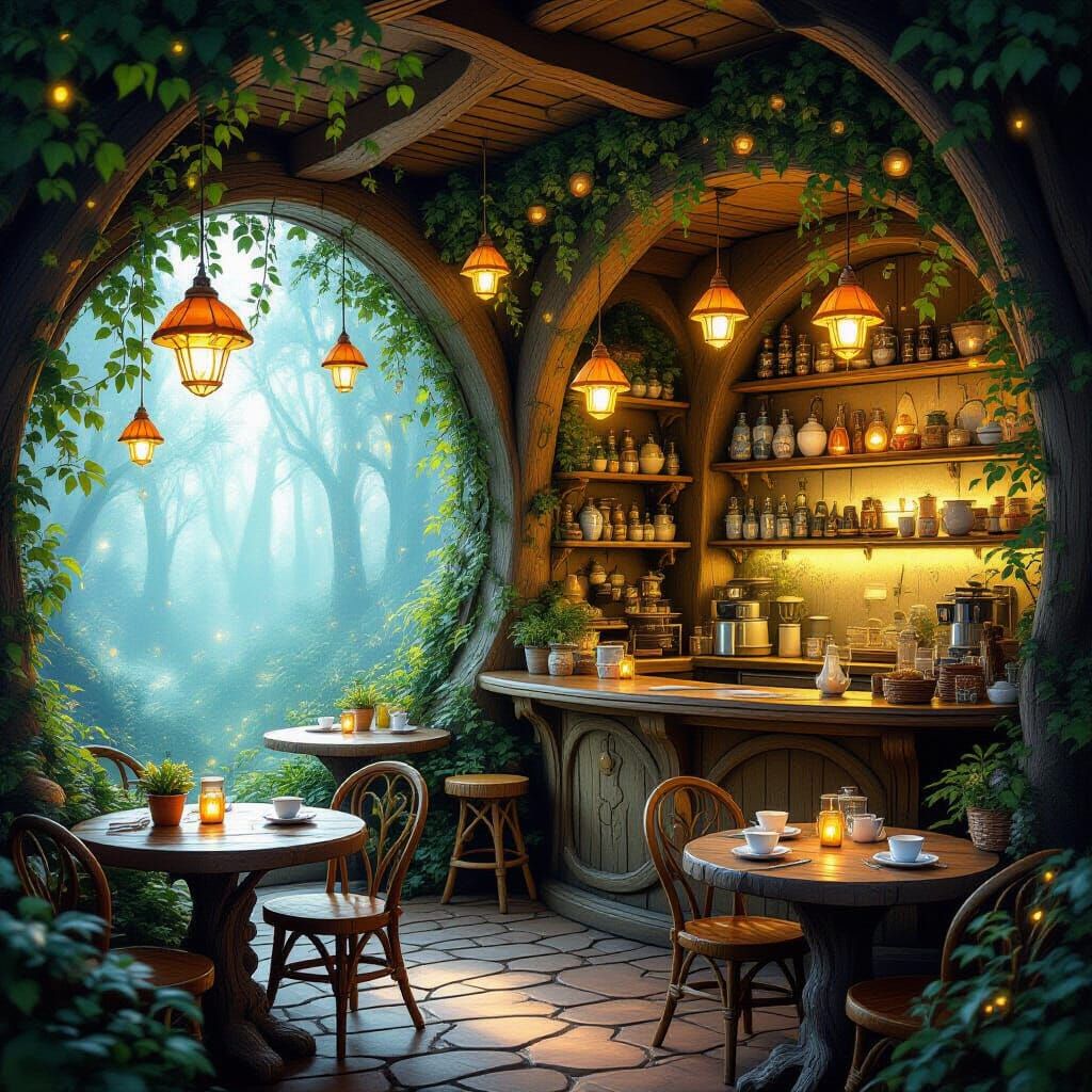 Enchanted Forest Cafe Glowing With Wonder