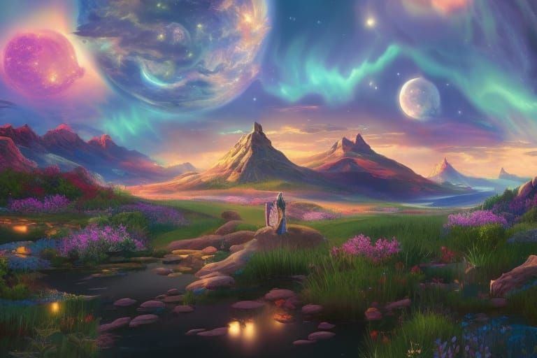 Sci-Fi Alien Zen Garden Under Cosmic Sky