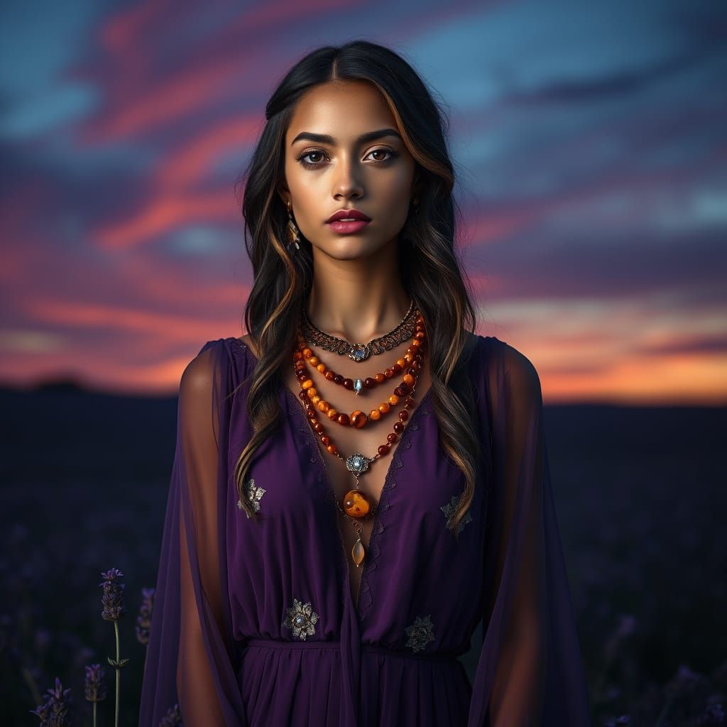 Berber Woman in Lavender Field, Gothic Victorian Style