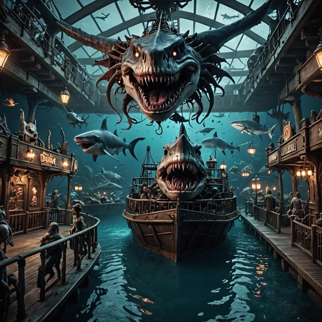 Underwater Horror Park with Sunken Pirate Ships