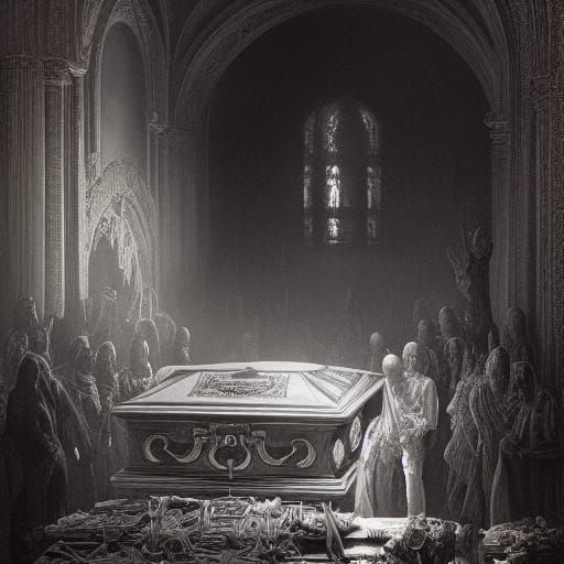 Ornate Casket in Palace Tomb, Maximalist Masterpiece