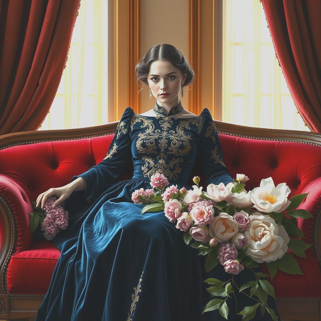 Woman Reclining in Blue Dress: An Impasto Painting